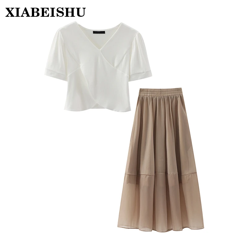 XIABEISHU小个子短袖半身裙两件套成套减龄套装裙女夏2023新款
