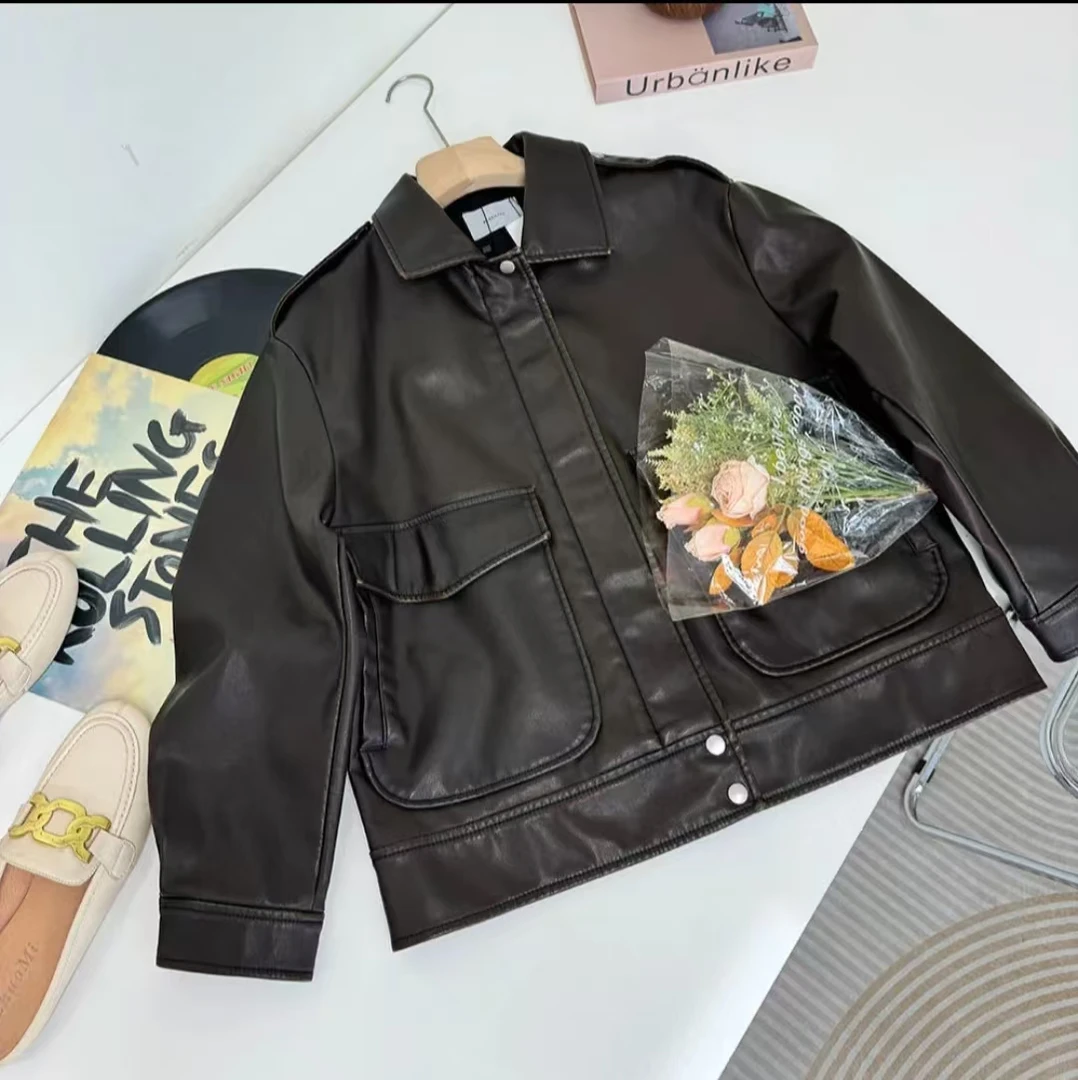 麦茶哈哈直播下单（美式休闲PU秋冬季气质款外套)