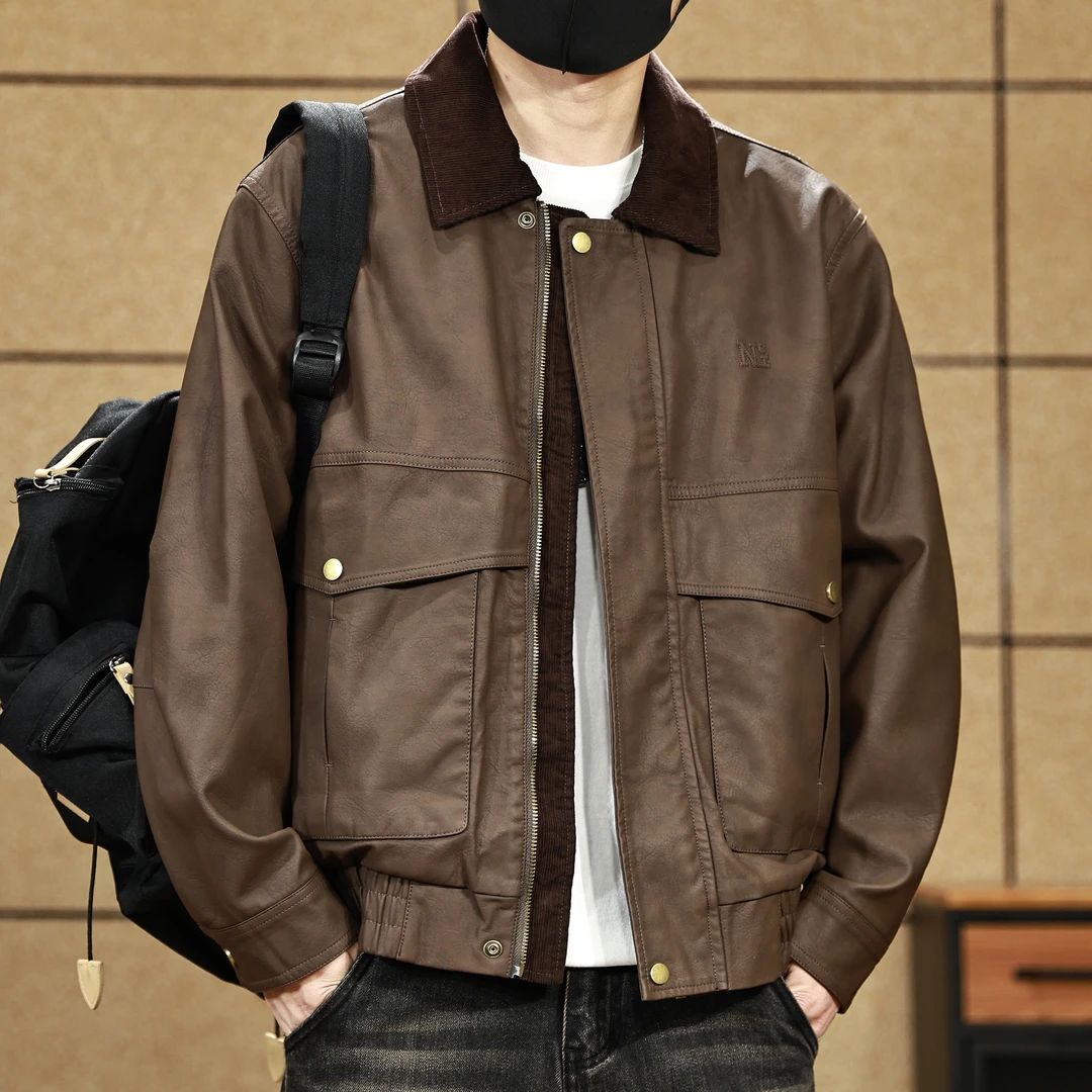 美式复古机车风PU皮衣男春季2025新款美拉德夹克男士宽松痞帅外套