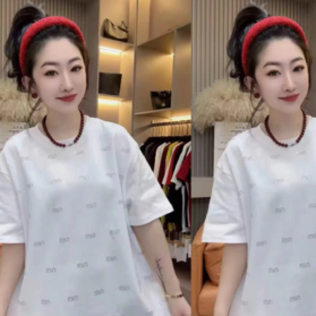 7685夏季新款宽松带字母短袖T恤女圆领半袖上衣女士潮