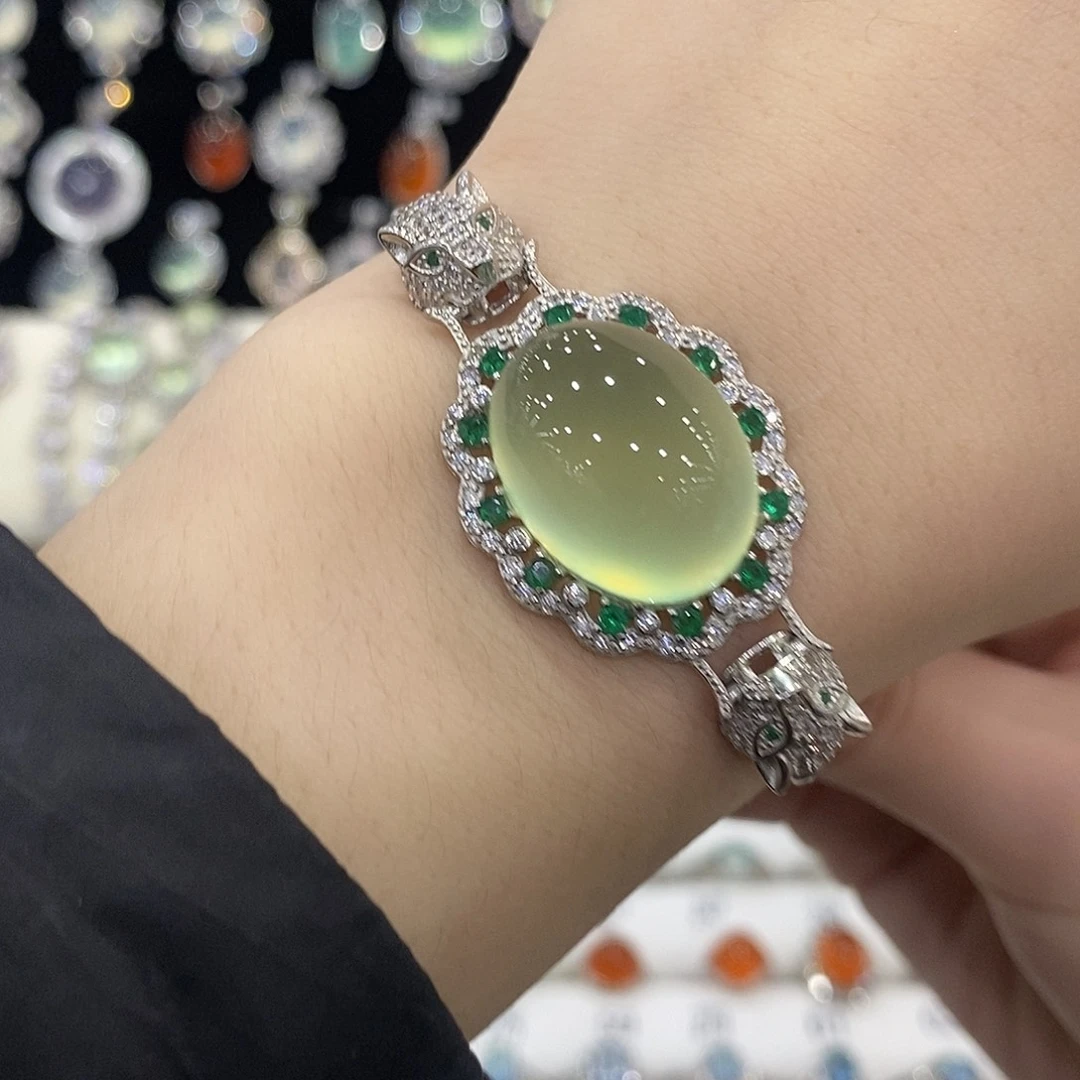 蛇纹石玉银S925镶嵌手链