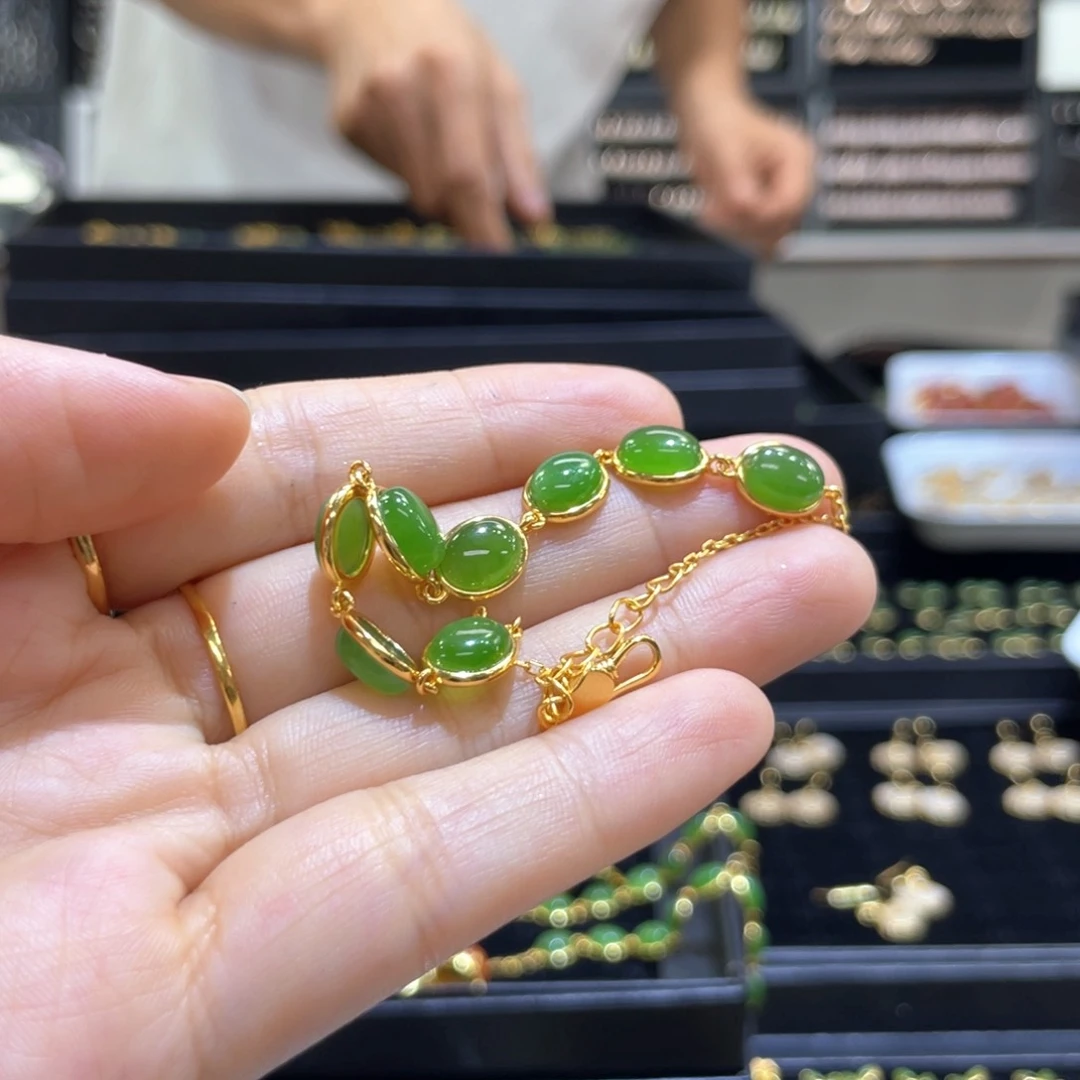 和田玉银S925镶嵌手链小**晴