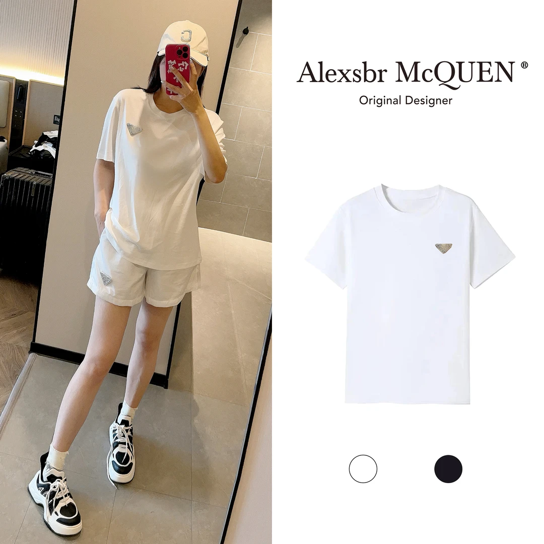 YDD•「D475」三角钻夏季新款宽松圆领显瘦大板镶钻T恤TX-24386