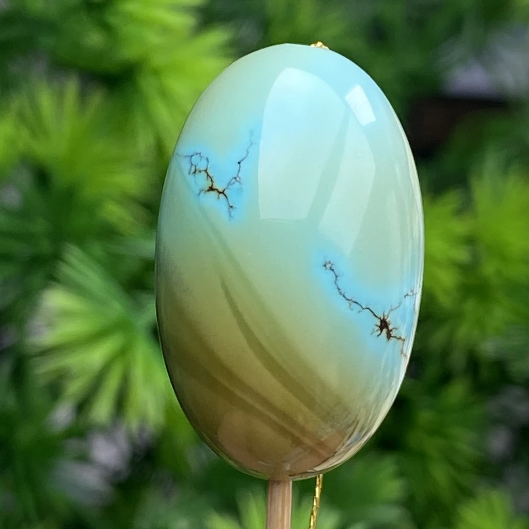 水波纹枣珠锁骨天然原矿绿松石尺寸16x25.2mm