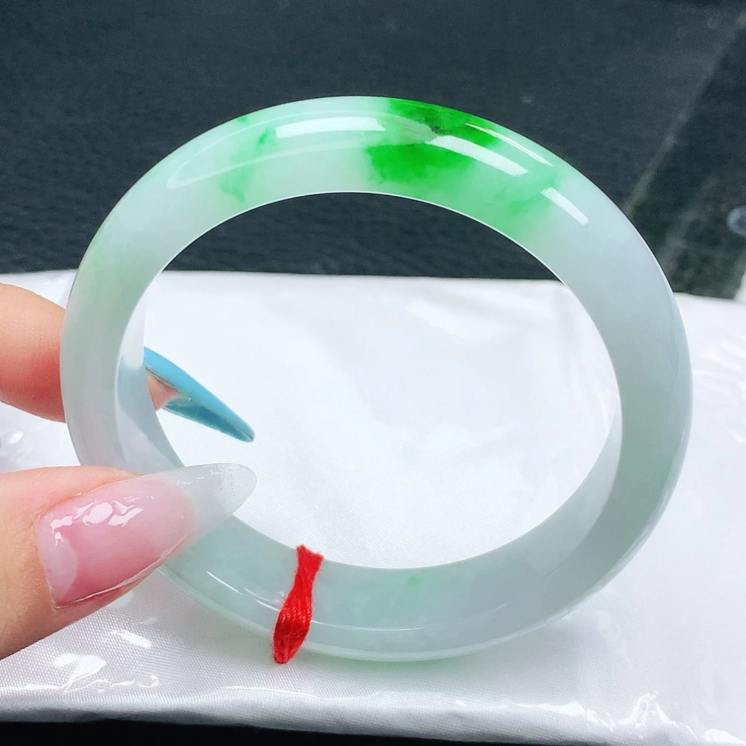 翡翠手镯未镶嵌翡翠53.7飘阳绿正圈