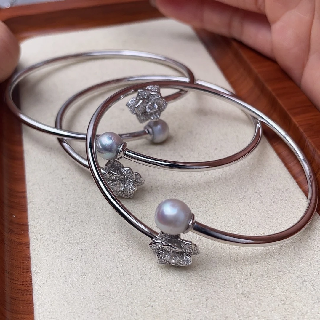 手镯海水珍珠银S925镶嵌随机发