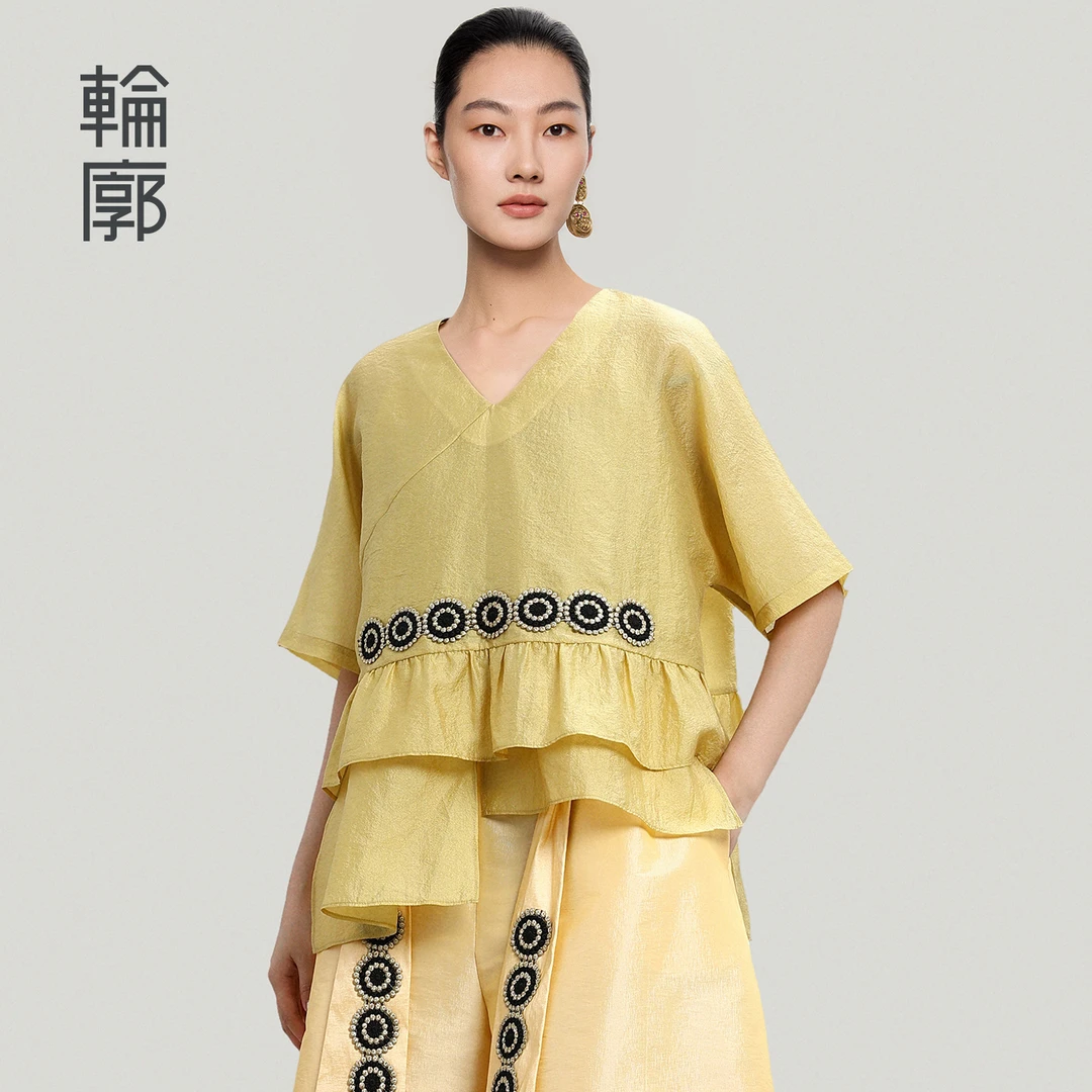 轮廓漱金衣衬衫女士气质上衣中式复古宽松通勤两件套气质L252Y040