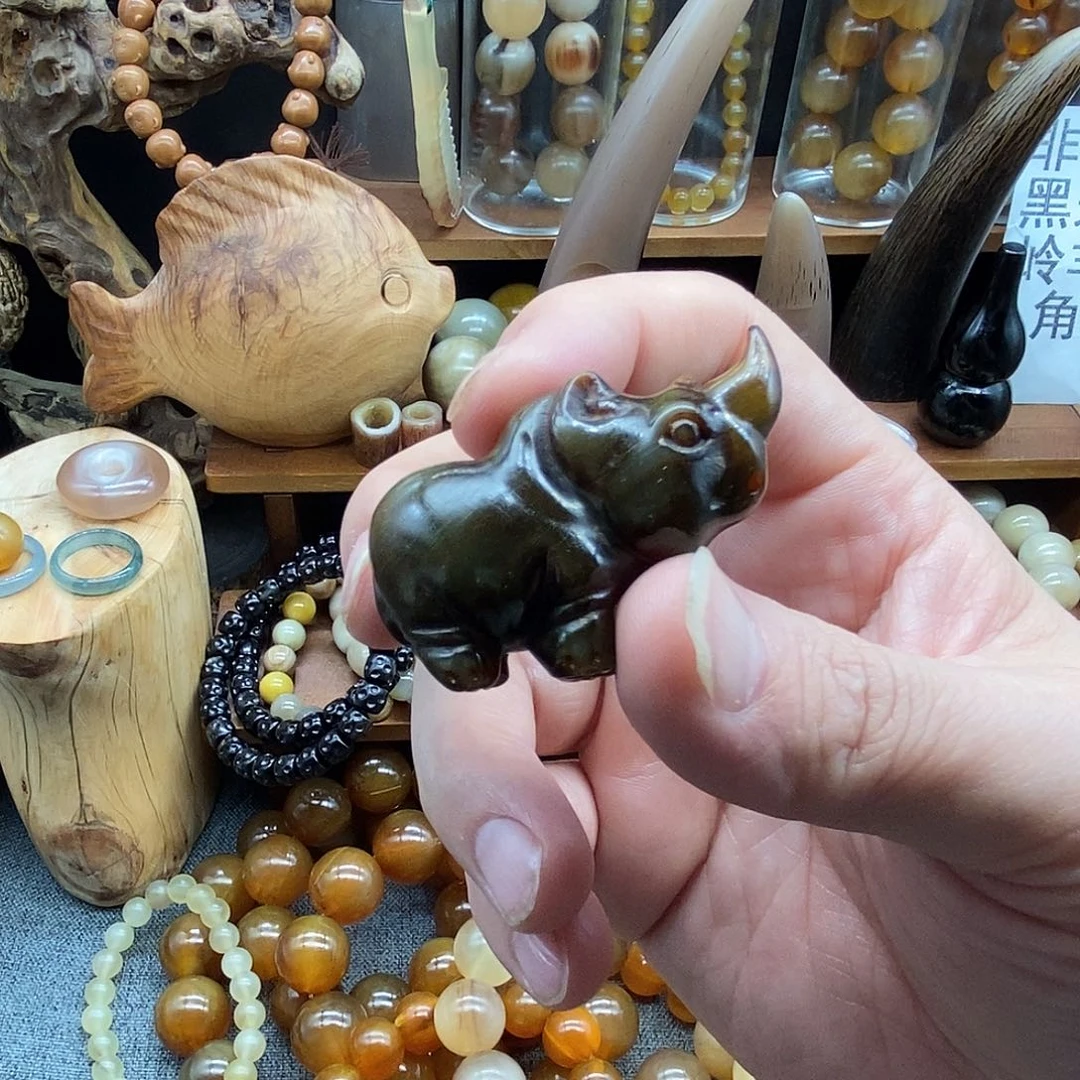 非金属无纯天然黑水牛角项链吊坠手把件