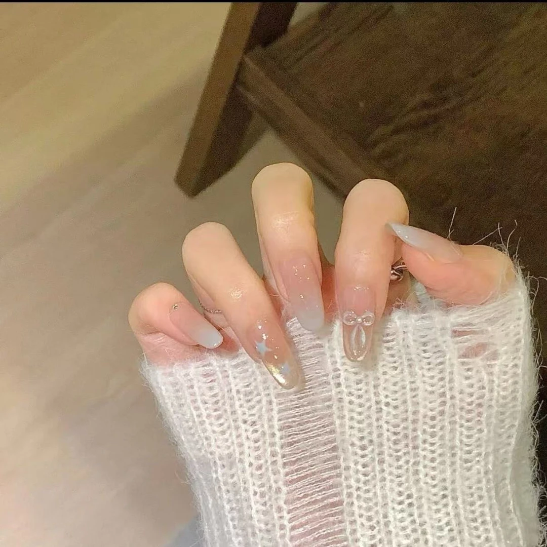 猫眼渐变立体蝴蝶结星星美甲晕染穿戴甲气质春日限定新款指甲