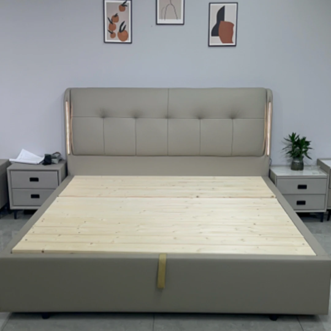 919 -2（国补链接）现代简约主卧大床婚床触摸感应灯床头层牛皮家用