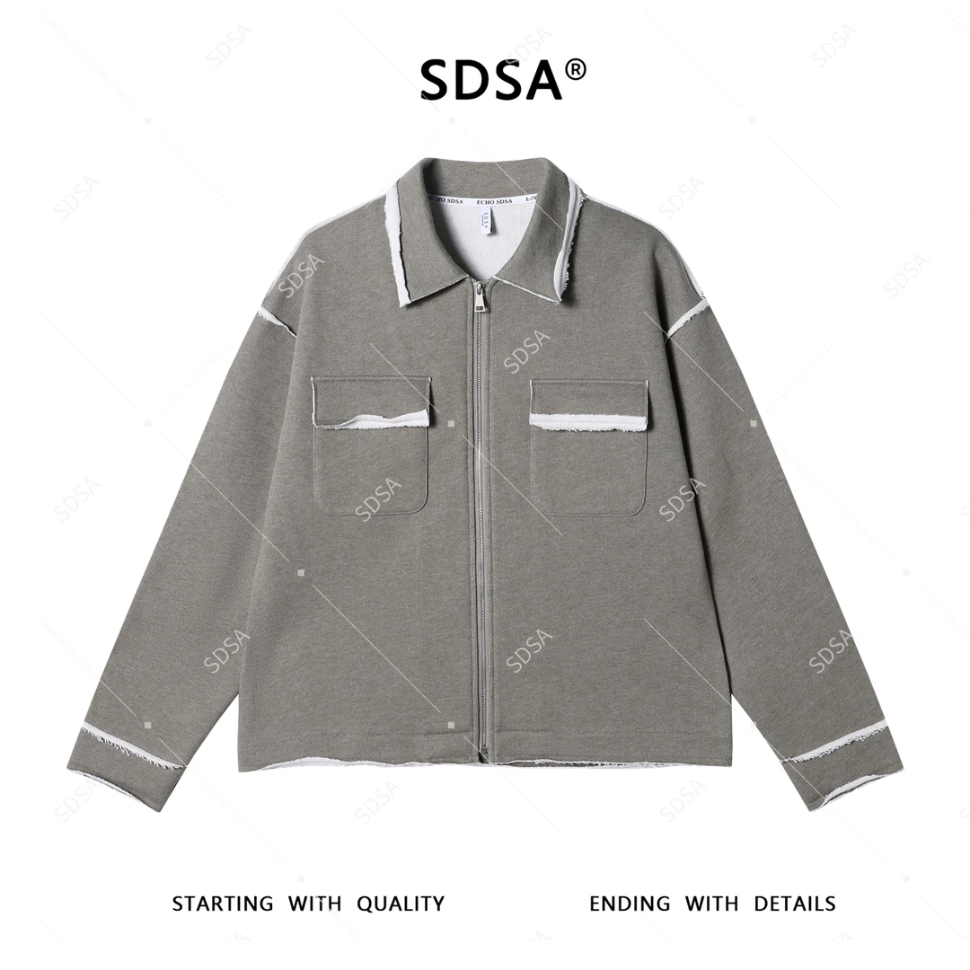 SDSA男士2025新款轻奢痞帅男装撞色裁剪拉链翻领卫衣外套百搭时尚
