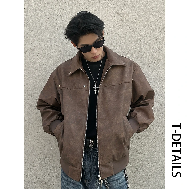 TDETAILS美式春季PU皮外套男士个性休闲宽松痞帅扎染潮ins夹克男