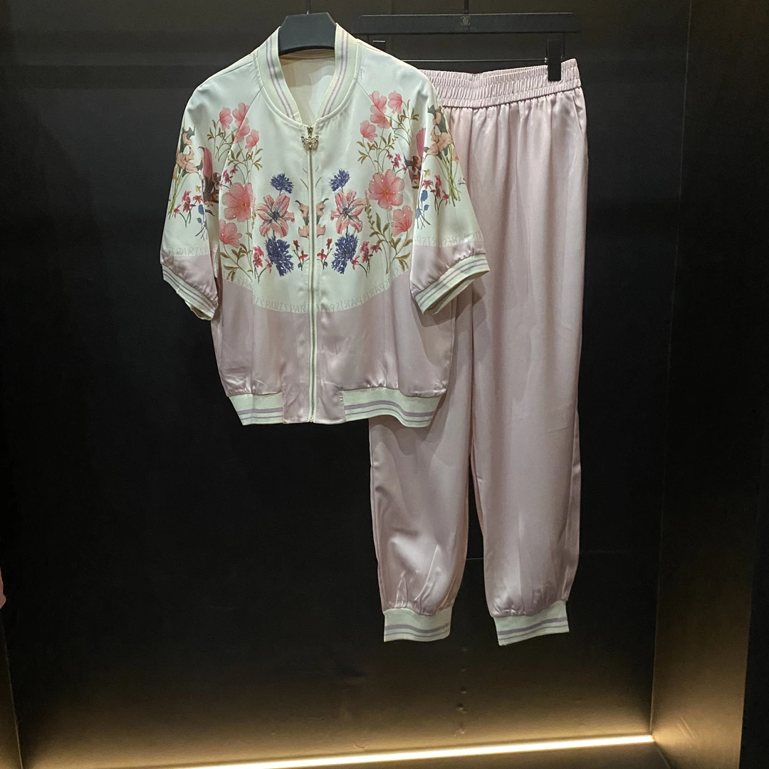 【343】春款潮流上新套装运动休闲男女同款时尚烫钻宽松套装A028