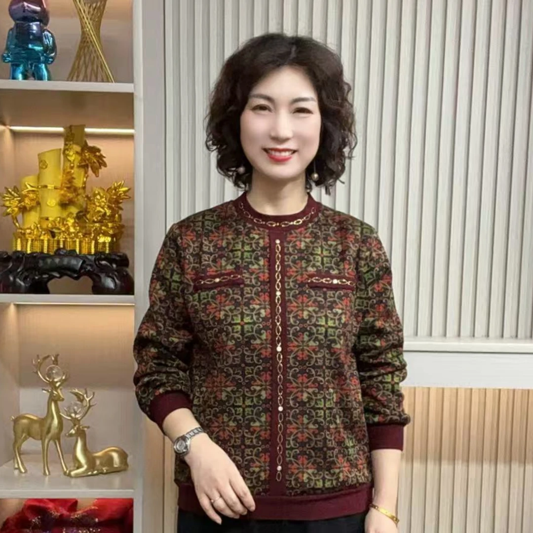 妈妈装流光流行时尚女装宽松冬装加绒冬款内搭独特漂亮装休闲长袖