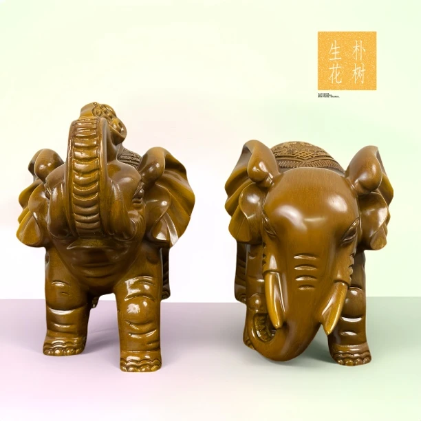 【吉祥如意】大象摆件一对家居客厅玄关电视中式酒柜乔迁开业礼品