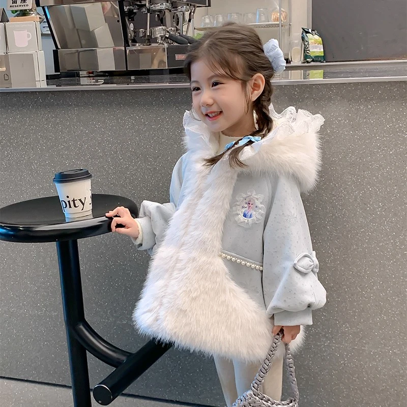 芭雅莲女童外套秋冬款2024新款洋气儿童冬季加绒皮毛一体宝宝高级