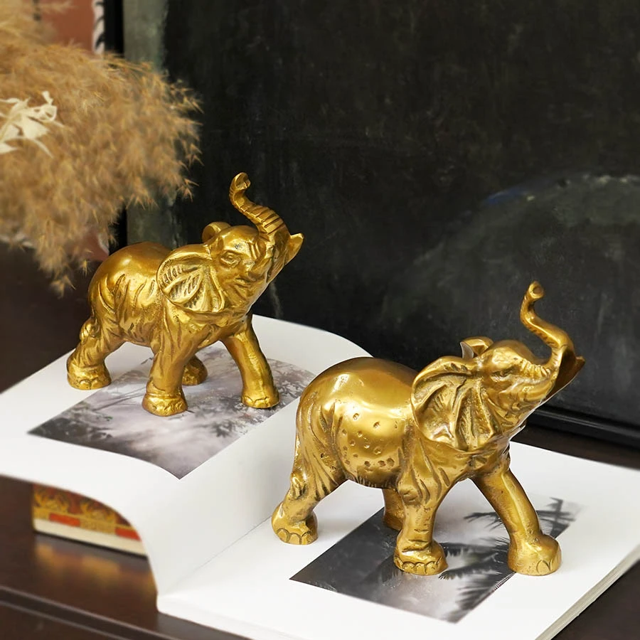 费灵家居印度进口手工黄铜大象书房摆件装饰工艺品摆件