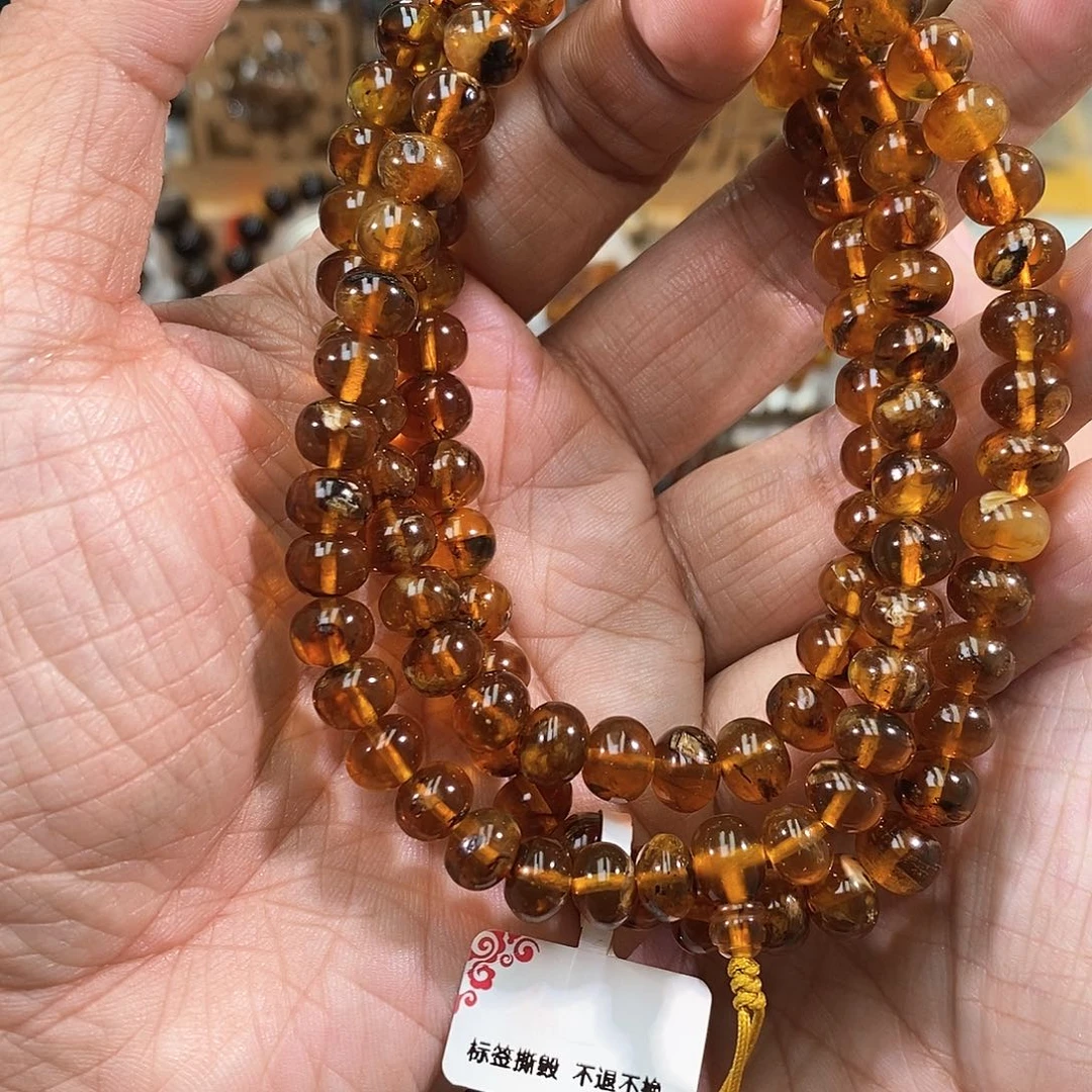 琥珀未镶嵌手链8花蜡108
