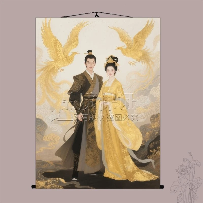 男女金凤凰仙家挂画客厅婚房装饰画神鸟画像堂口供奉凤凰图卷轴画