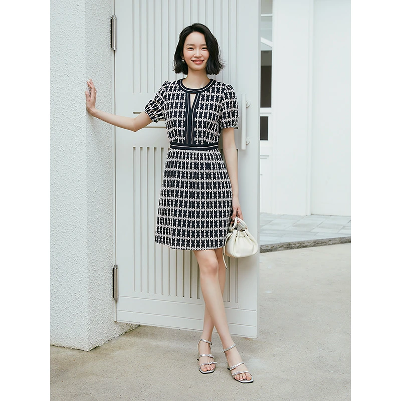 Goodland美地2025夏季新款格纹显瘦小香风气质连衣裙LC35205581
