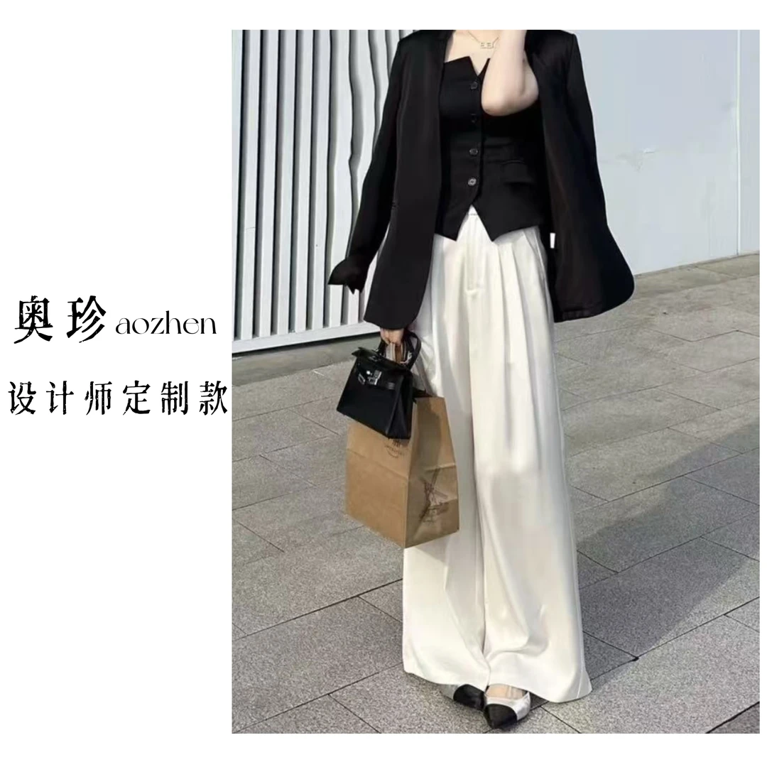 【白金椰蓉】南油设计师款春夏新款高腰显瘦垂感超好阔腿裤百搭裤子