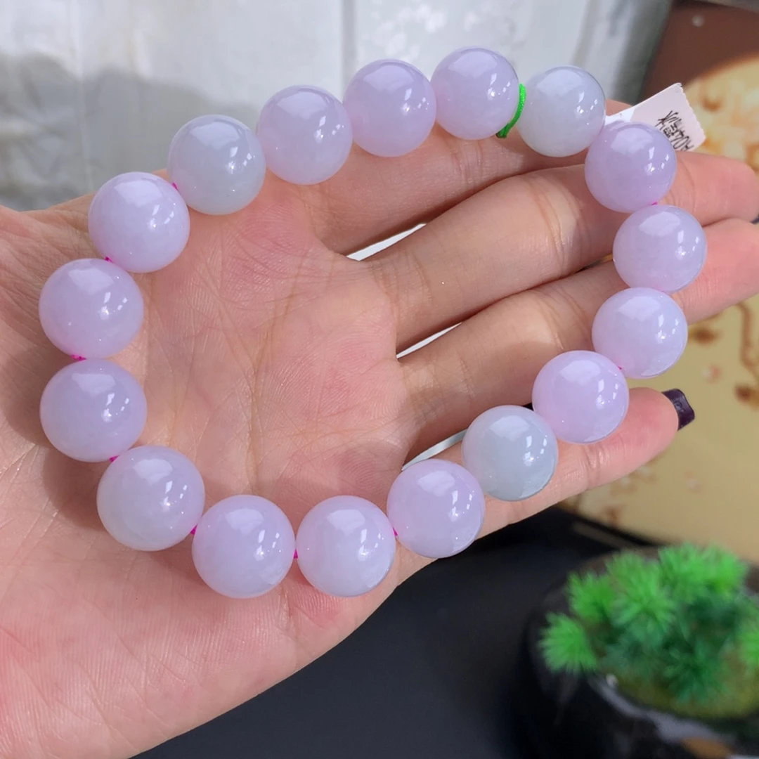 翡翠未镶嵌手串卡12.4细润淡粉紫手串