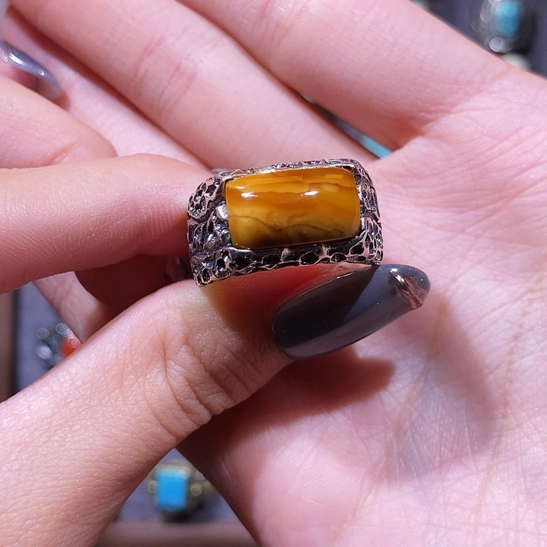 琥珀银S925镶嵌戒指成***猫