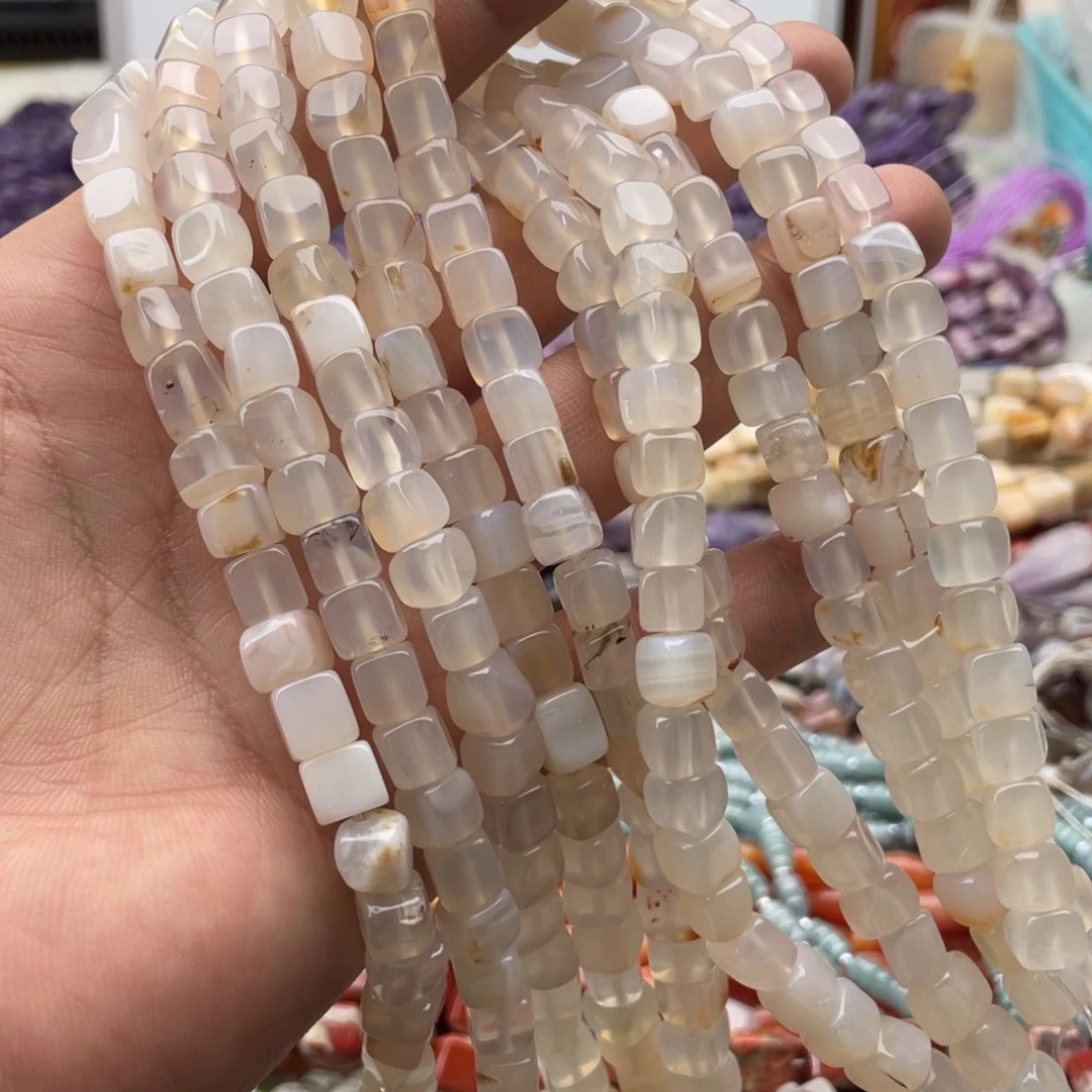 玛瑙/玉髓合金珠宝半成品一条装卡6mm白玛瑙方糖