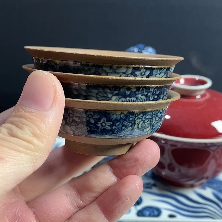 浪***朵青花釉里红主人杯