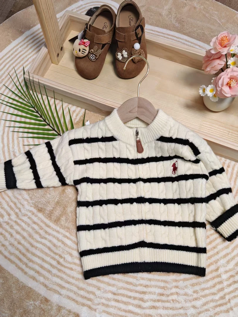 童装上衣针织衫开衫毛衣厚度连帽风格厚款条纹薄款