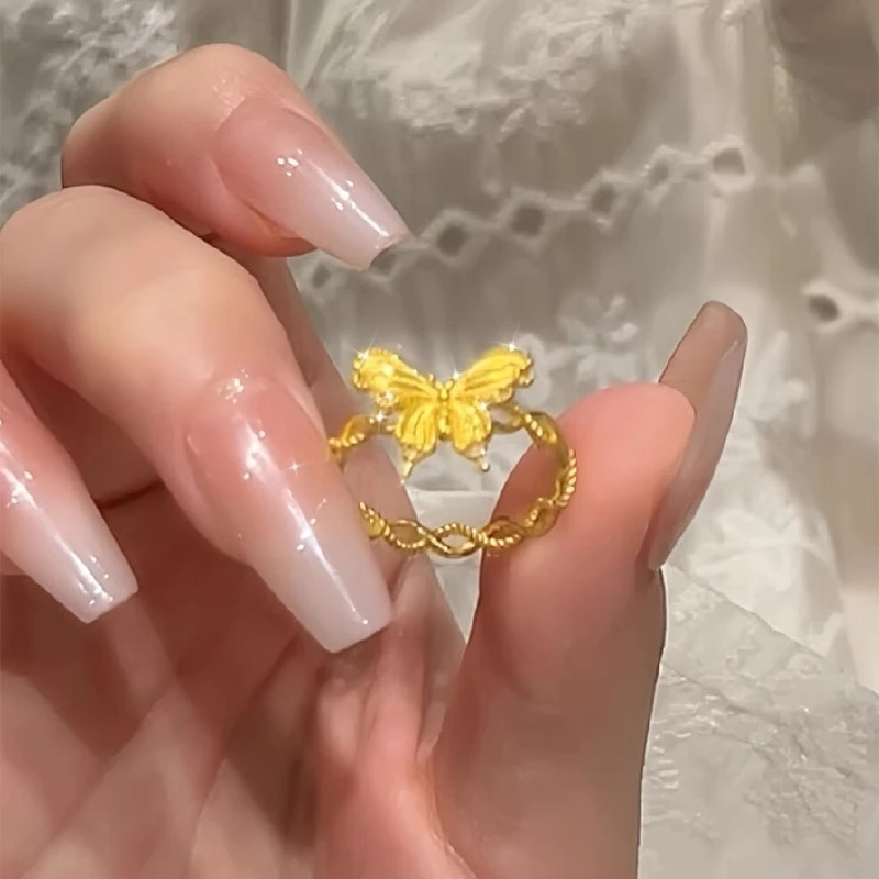 925银戒指 金色麻花镂空法式甜美气质时尚宫廷风食指戒