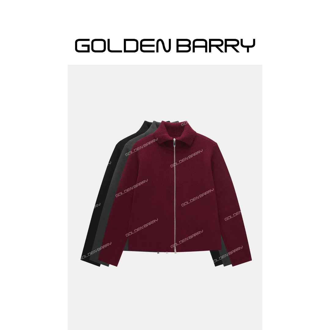 GOLDENBARRY|241232气质POLO领短款双拉链毛衣针织时尚