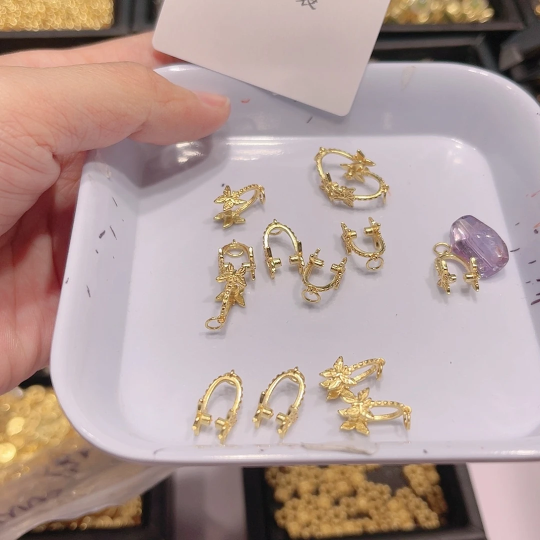水晶珠宝半成品银S925镀金镶嵌48