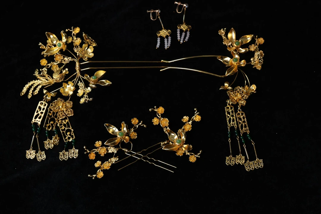 予禧-15273新娘头饰中式黄色古风汉唐秀禾服龙凤褂流苏发饰品