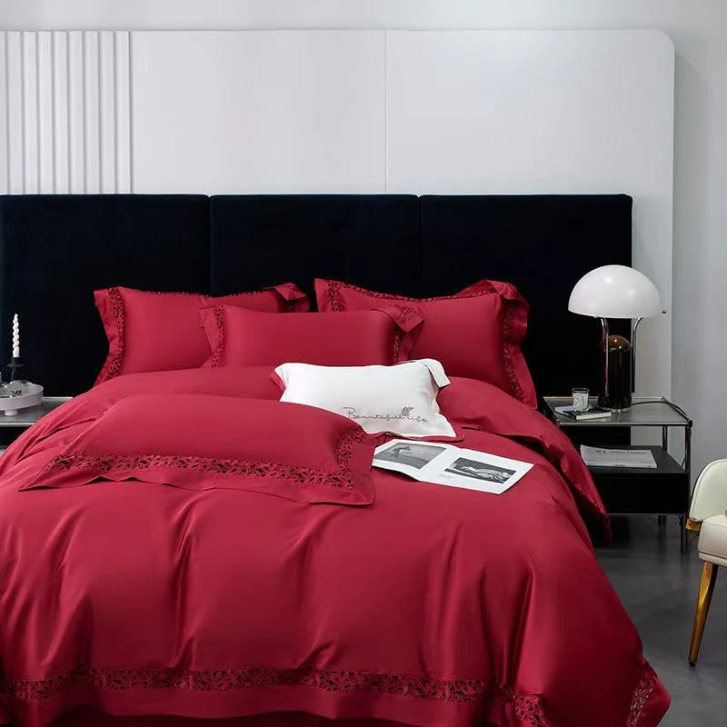 【凯瑟琳】顶奢重工大镂空设计师款安哥拉红婚庆乔迁日常可用四件套