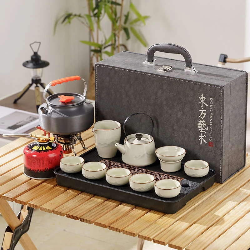 龙玪户外便携式旅行茶具套装带烧水炉野外露营煮茶壶泡茶装备礼品