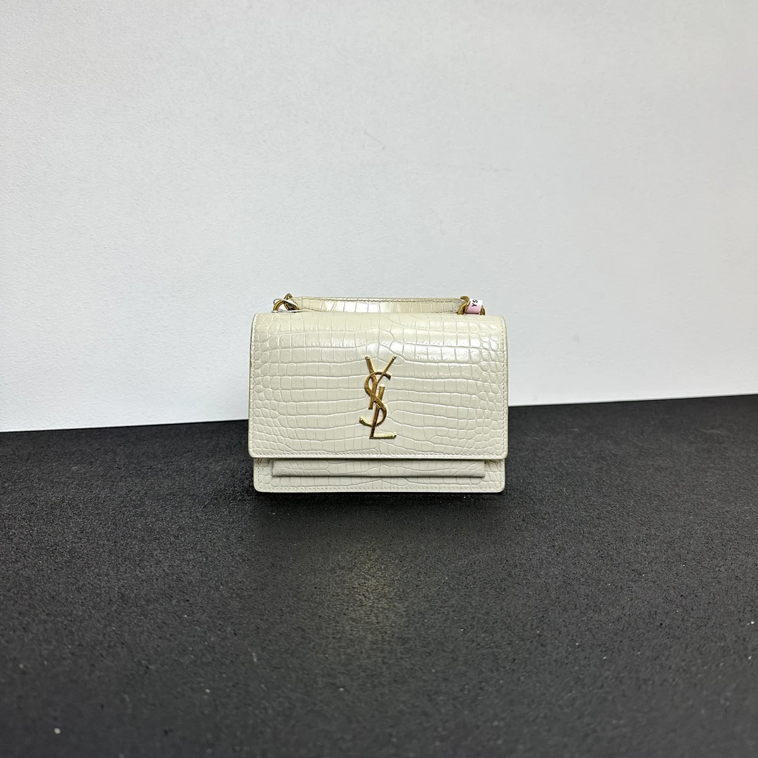 99新 YSL/圣罗兰 壹所奢品/YSL 日落 鳄压纹 小号 白金 斜挎包