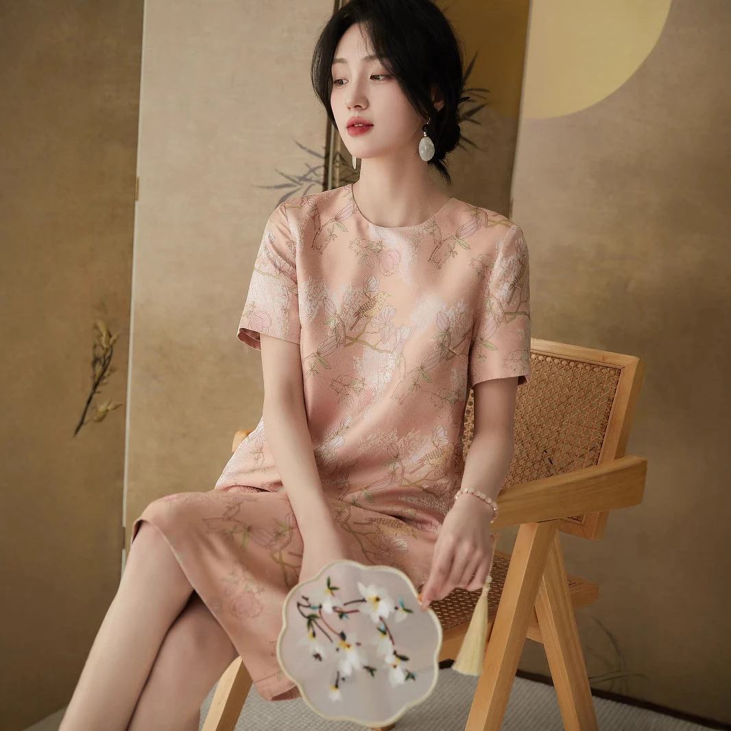 xlfs5901新中式国风提花旗袍裙子2025夏季新款少女风粉色连衣裙