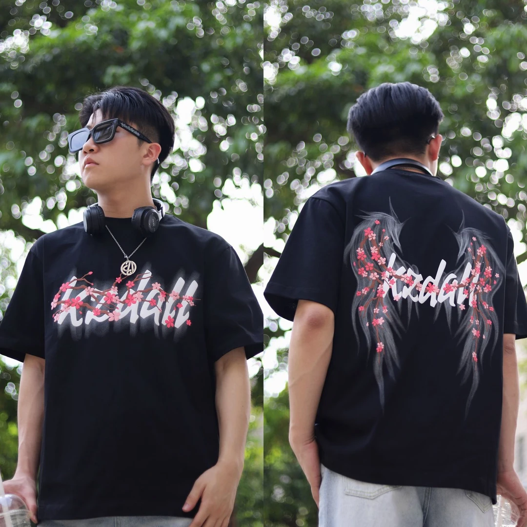 KZDALL原创设计花瓣羽翼发泡印花短袖T恤夏季美式街头宽松男女