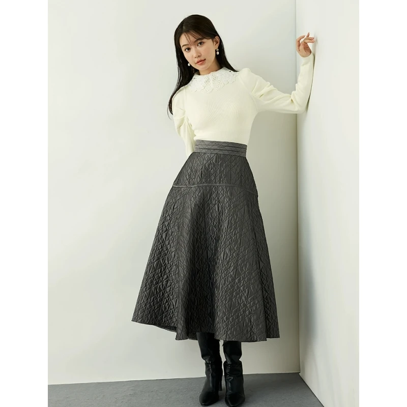 【DD外贸】秋冬新品 S 甜美纯色可拆蕾丝领泡泡袖针织衫显瘦时尚