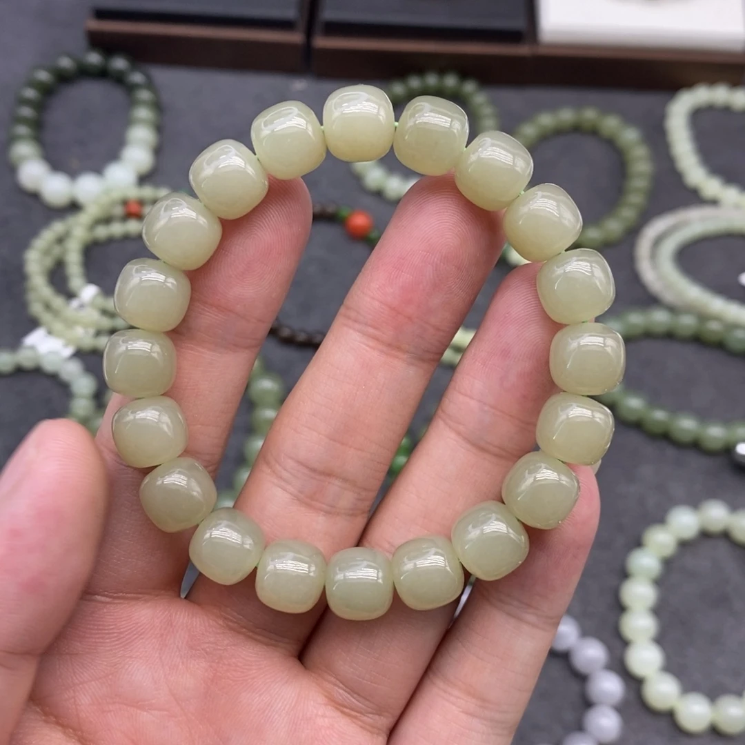 和田玉未镶嵌手链卡10中晴水直切珠