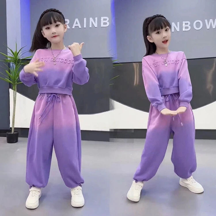 春秋渐变色2025加绒加厚套装时尚网红两件套女童运动服套装休闲