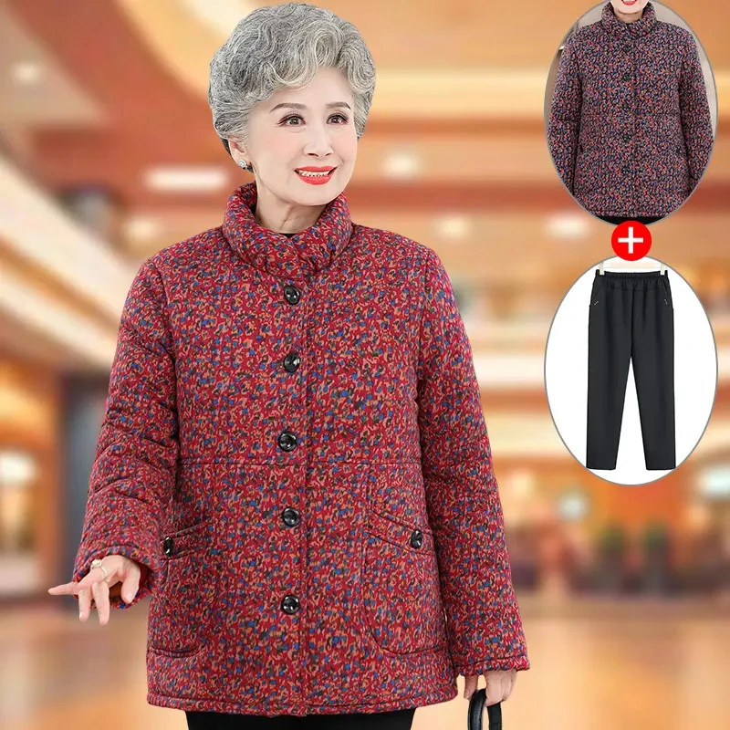 奶奶装棉衣加绒加厚中老年人冬装女棉袄妈妈冬季棉服小碎花老太太