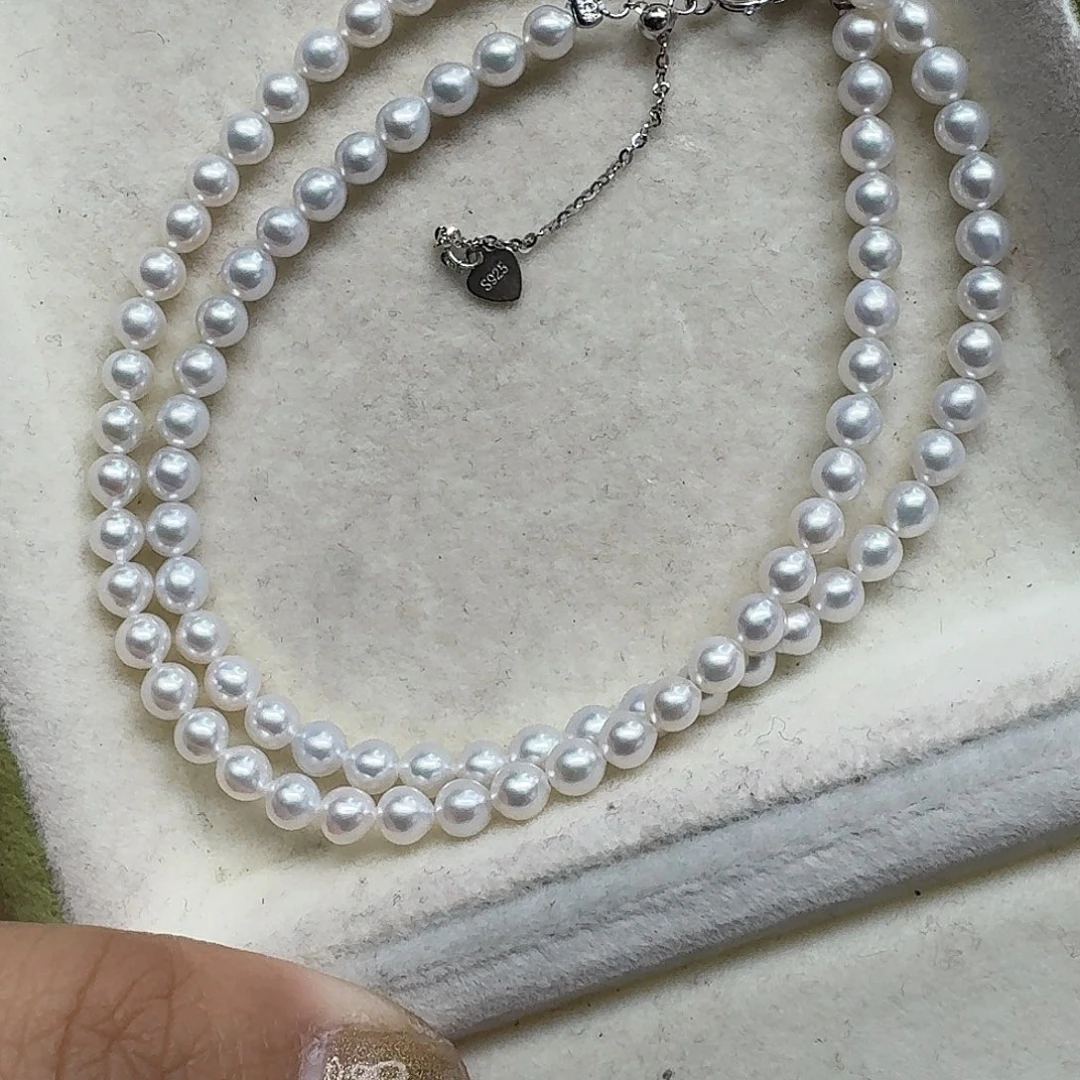 银S925镶嵌颈饰淡水珍珠4-5mm小米珠近圆