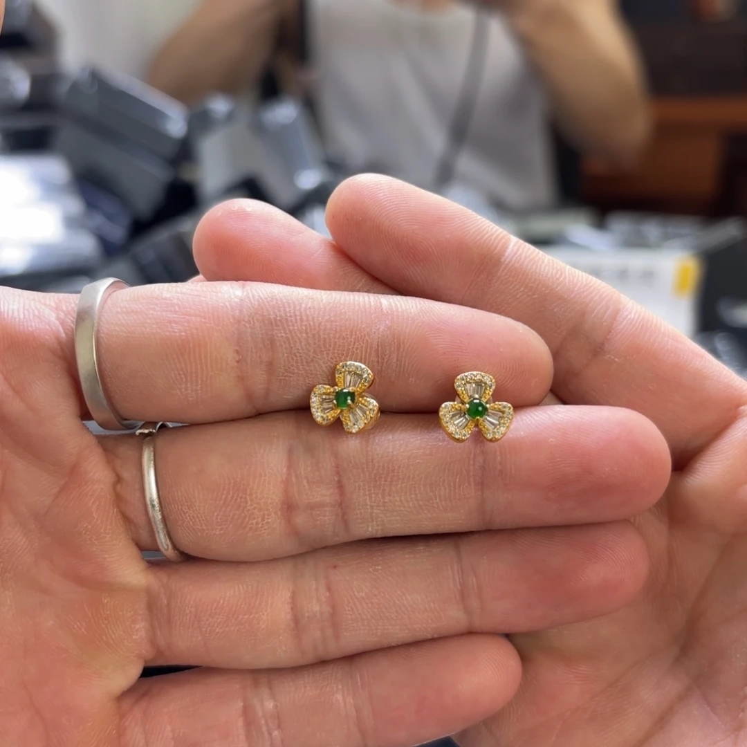 翡翠戒指银S925镀金镶嵌