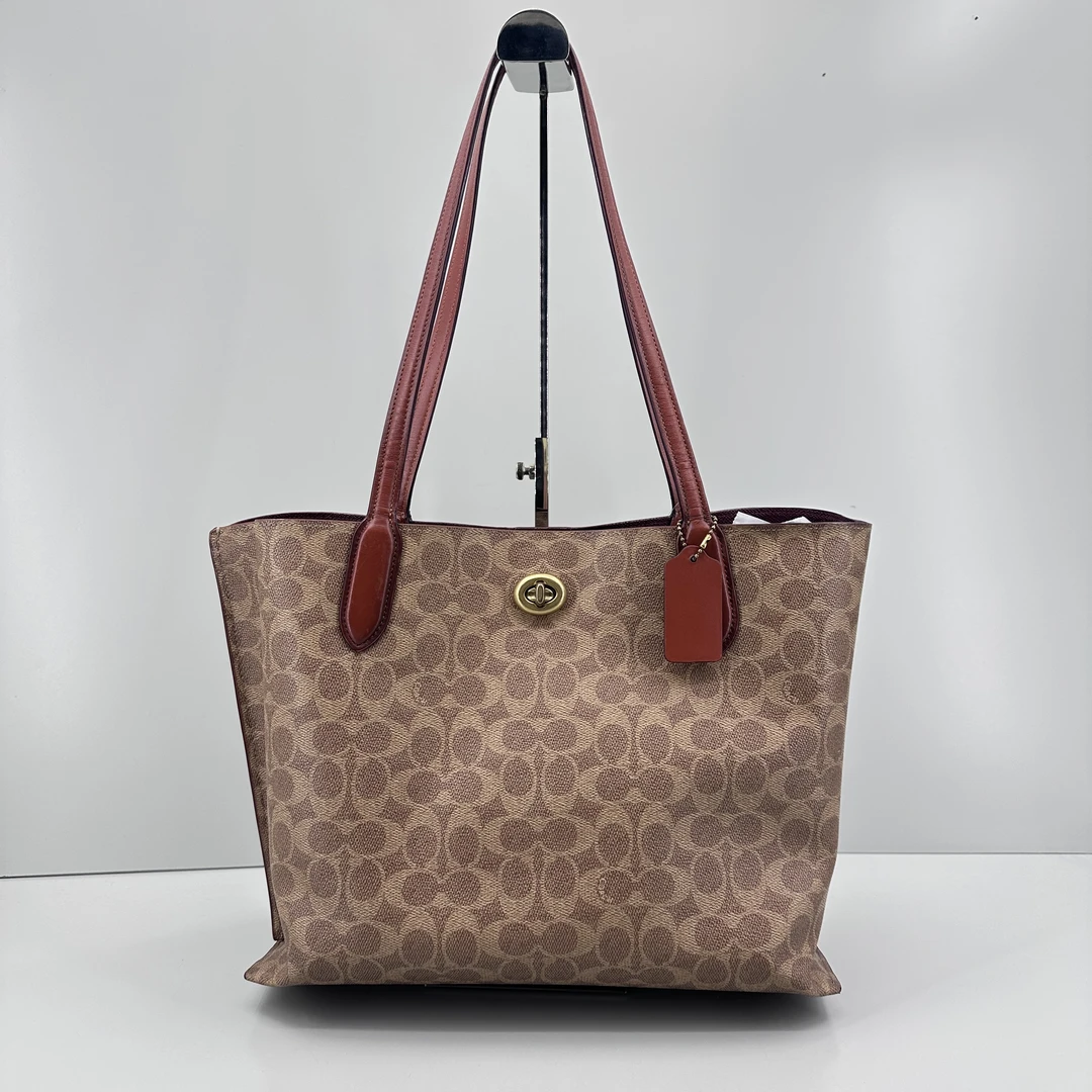 90新 COACH/蔻驰 willow34红棕老花托特包34*28*14cmM021308