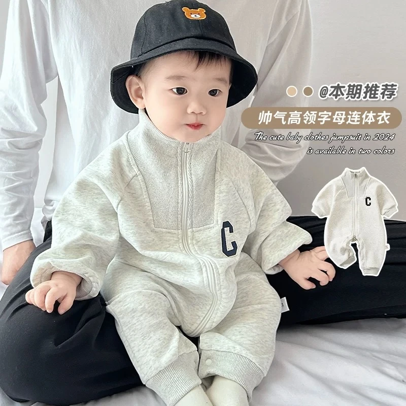 婴儿连体衣春秋韩版男宝宝衣服洋气春装男婴外套婴童卫衣外出服