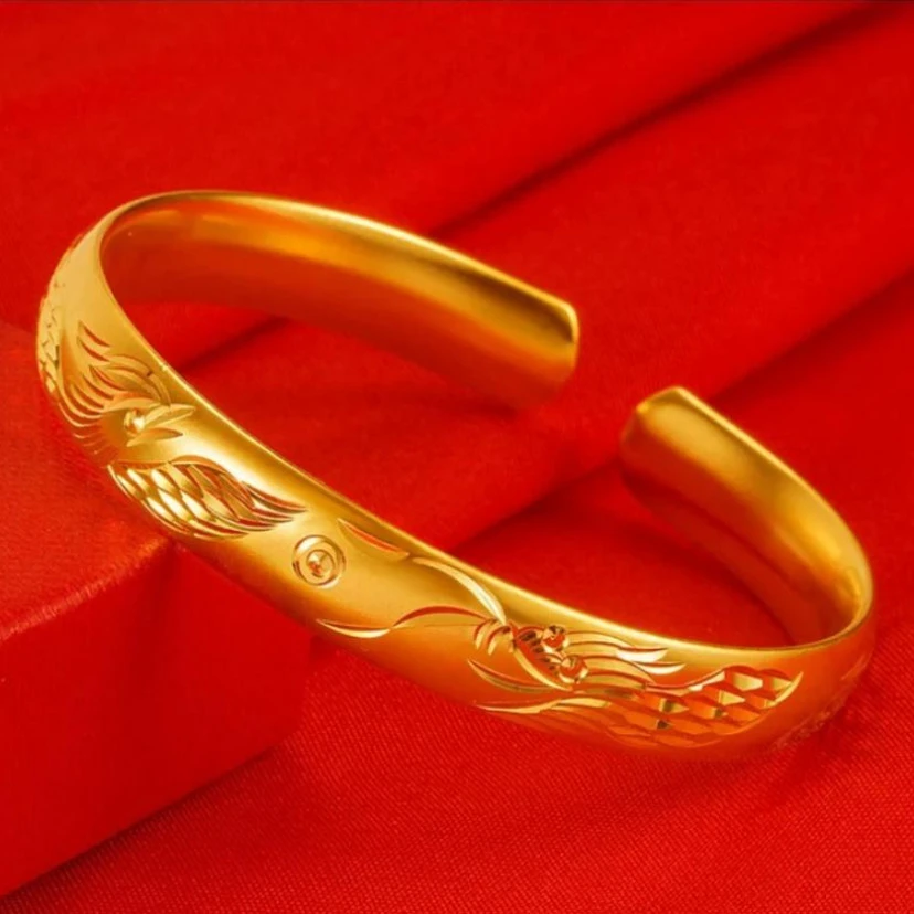 【孟加拉赤金】2025新款【龙凤手镯】女款实心