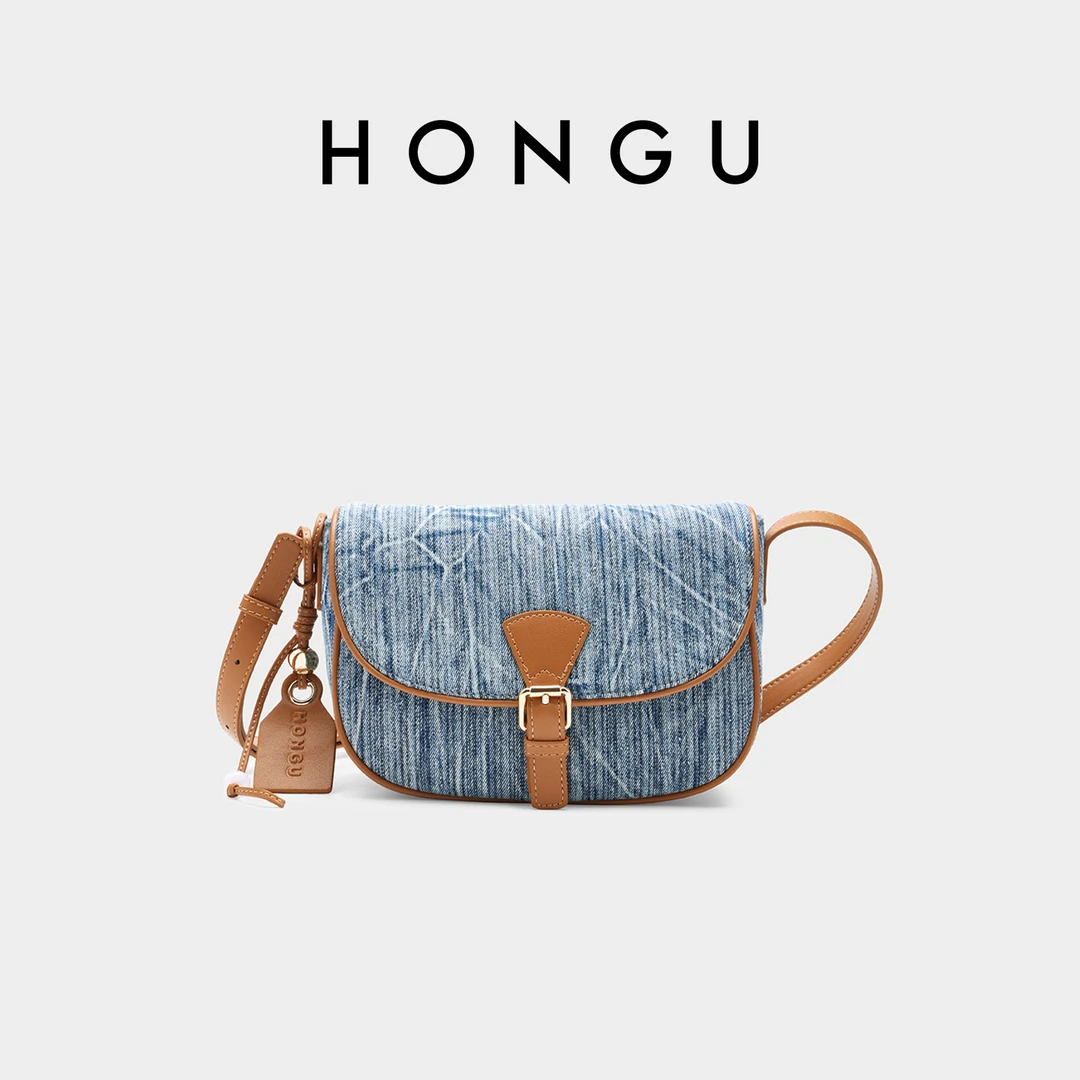 HONGU/红谷牛仔做旧丹宁风单肩斜跨包/恣意牛仔-云野