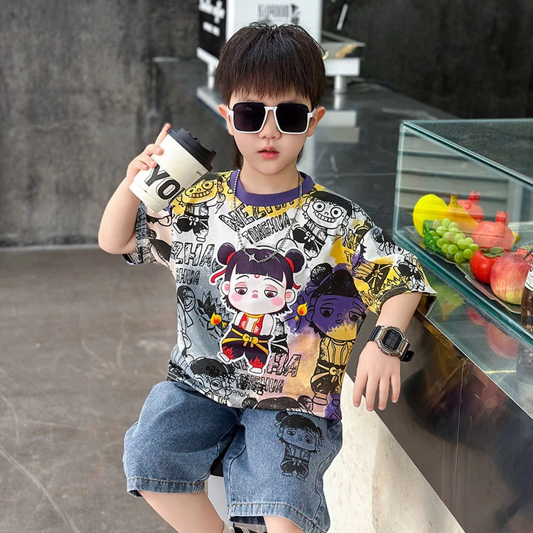 哪吒儿童衣服2025新款男童夏装套装网红宝宝薄款夏季潮酷痞帅男孩